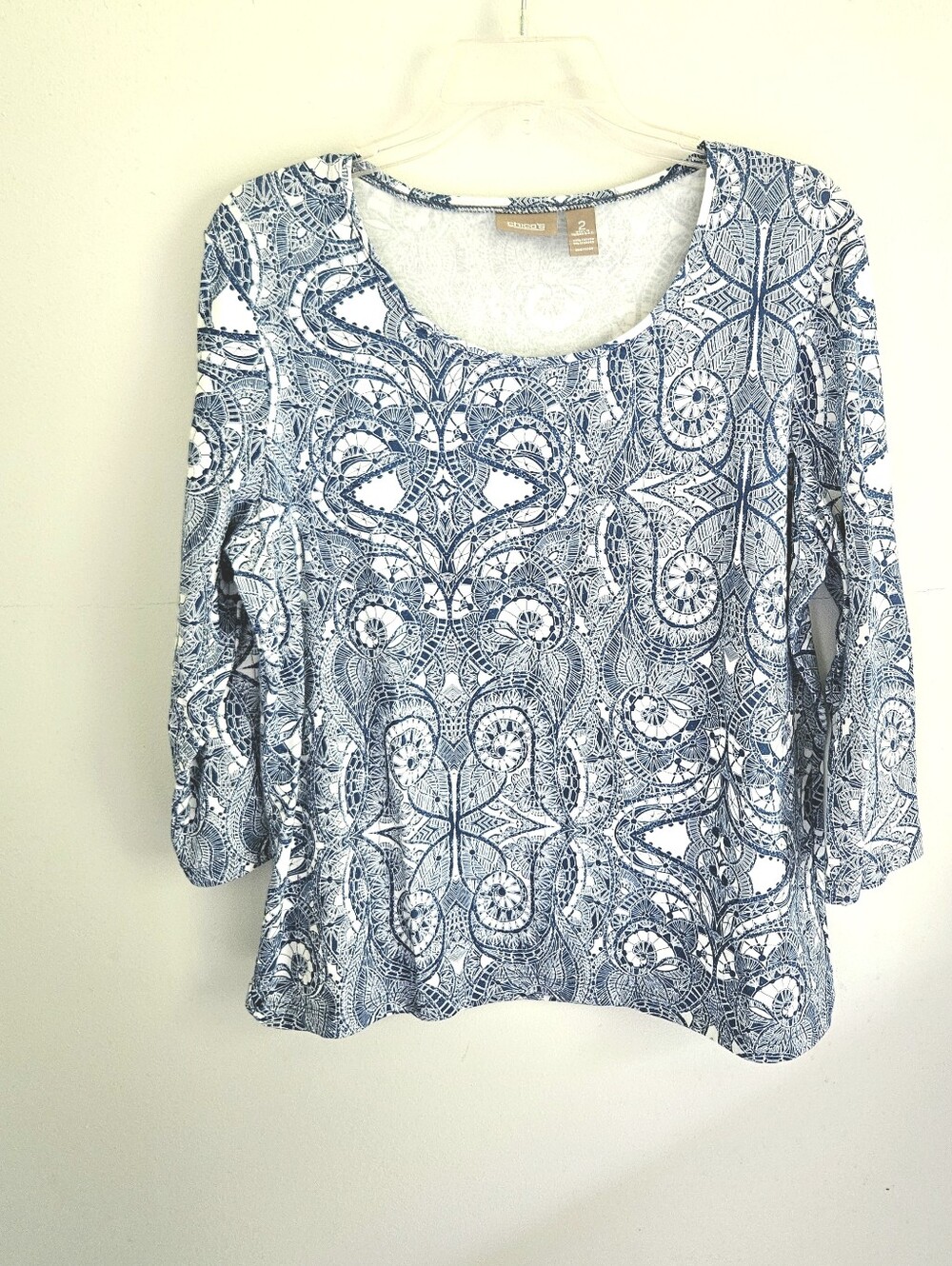 Chico's Blue And White Long Sleeve Tshirt Top